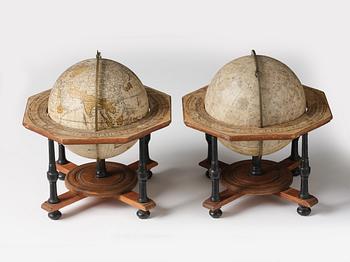 A pair of terrestrial and celestial library globes by A. Åkerman (manufacturer of globes in Uppsala 1759-78), 1759.