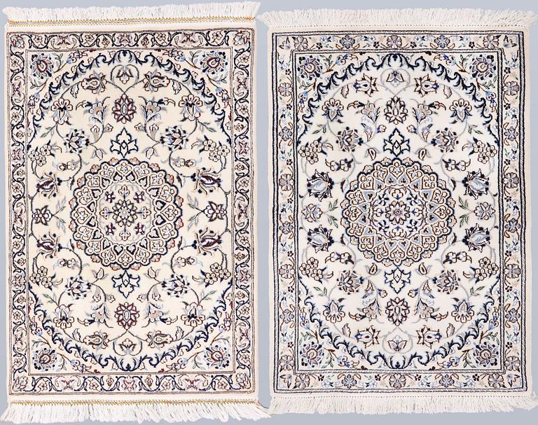 Mattor, ett par, Nain, part silk, s.k. 9LAA, ca 100 x 70 cm.