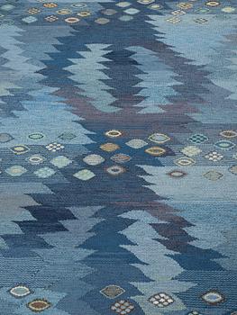 Barbro Nilsson, A carpet, "Tånga blå", flat weave, ca 355 x 252-256 cm, signed AB MMF BN.