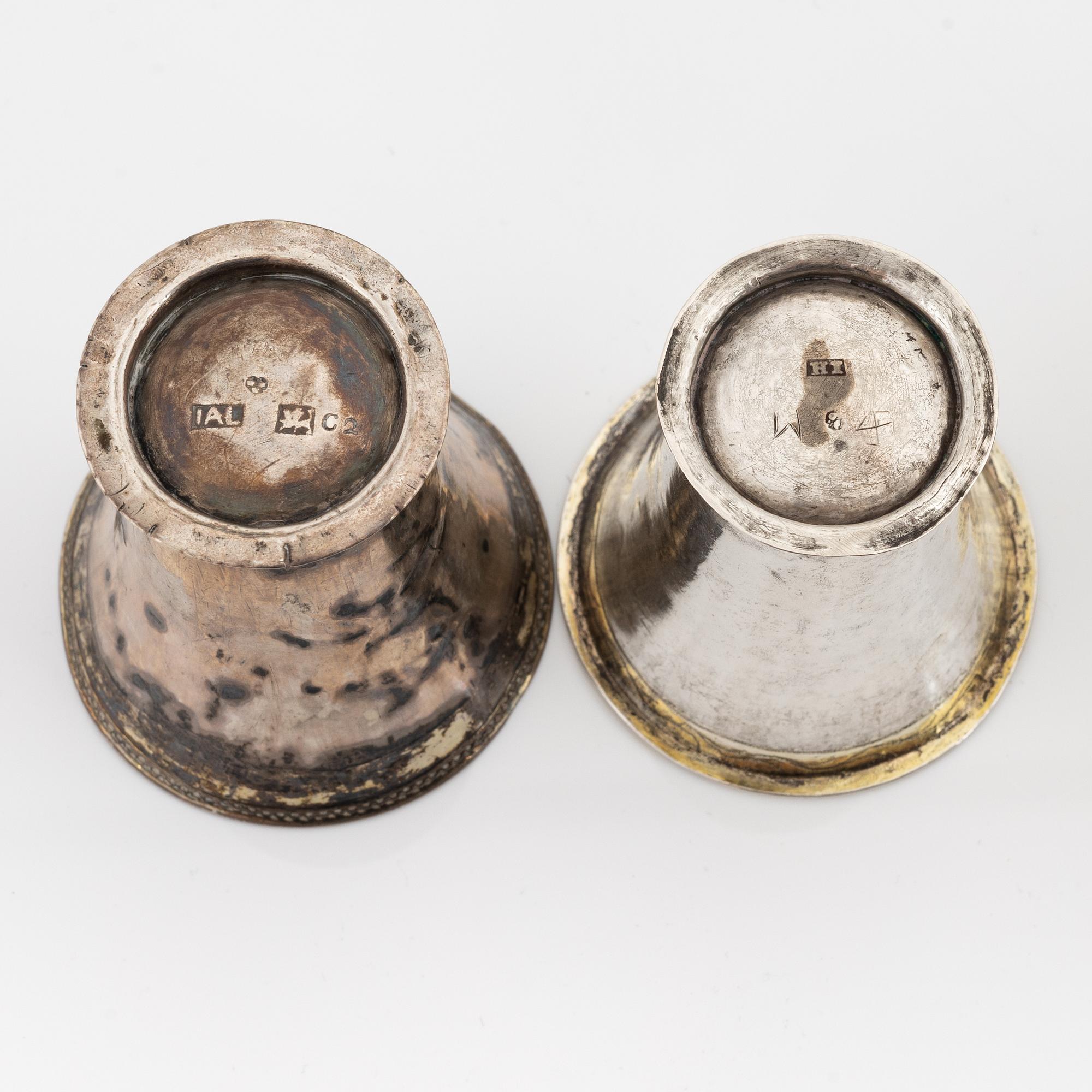 Three Swedish silver beakers, including mark of Jonas Aspelin d ä, Ystad 1785.