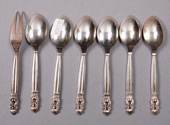 BESTICK, 7 st, sterlingsilver, "Konge", Georg Jensen. 1900-tal.