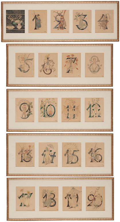 Ottilia Adelborg, "Blomstersiffror med rim", 20 + 1 pcs.