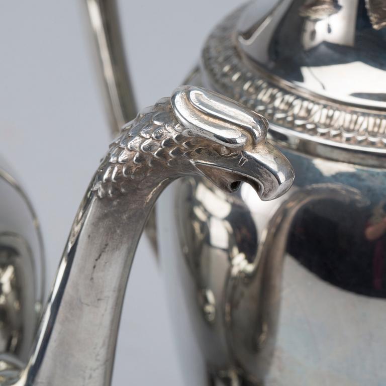 A 20th century silver four piece tea service, unknown makers mark weight ca 1743 gr.