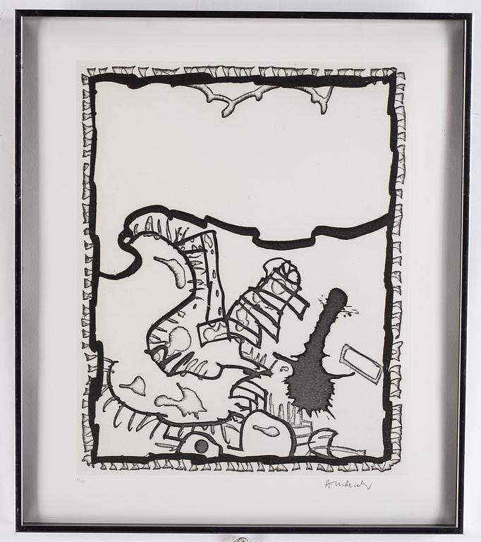 Pierre Alechinsky,  etsning & linoliumsnitt, 1989, signerad 2/125.