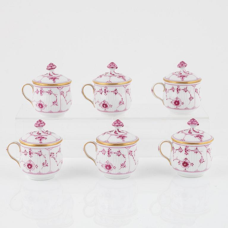 Six porcelain custard cups with covers, Royal Copenhagen, Denmark, around 1900.