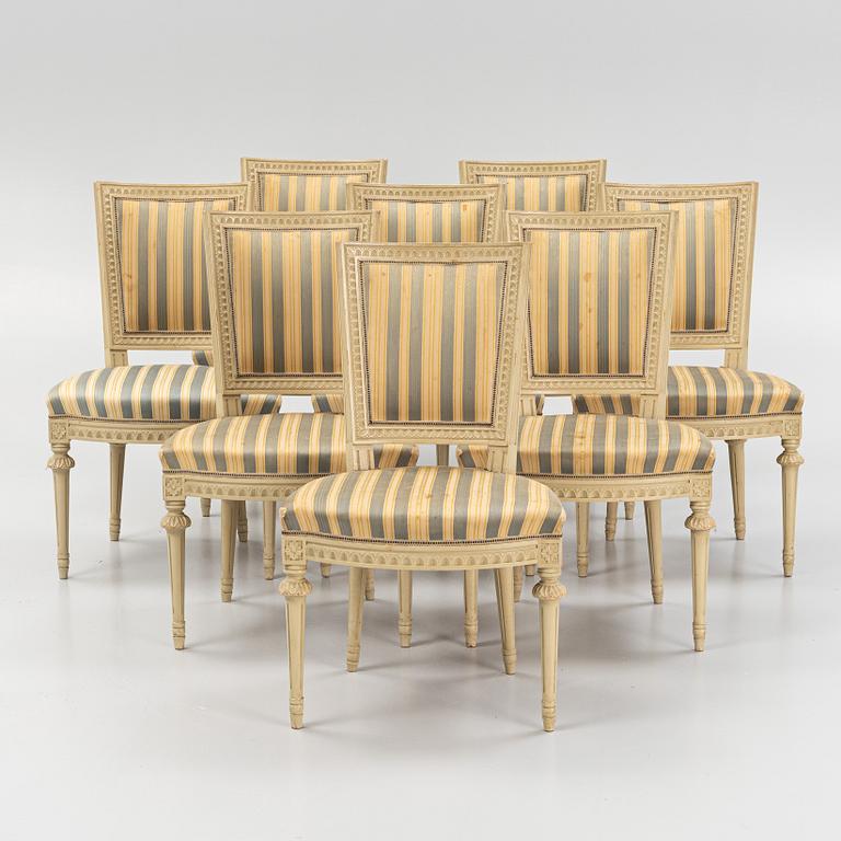 A set of eight Gustavian style chairs, mid 20th Century.