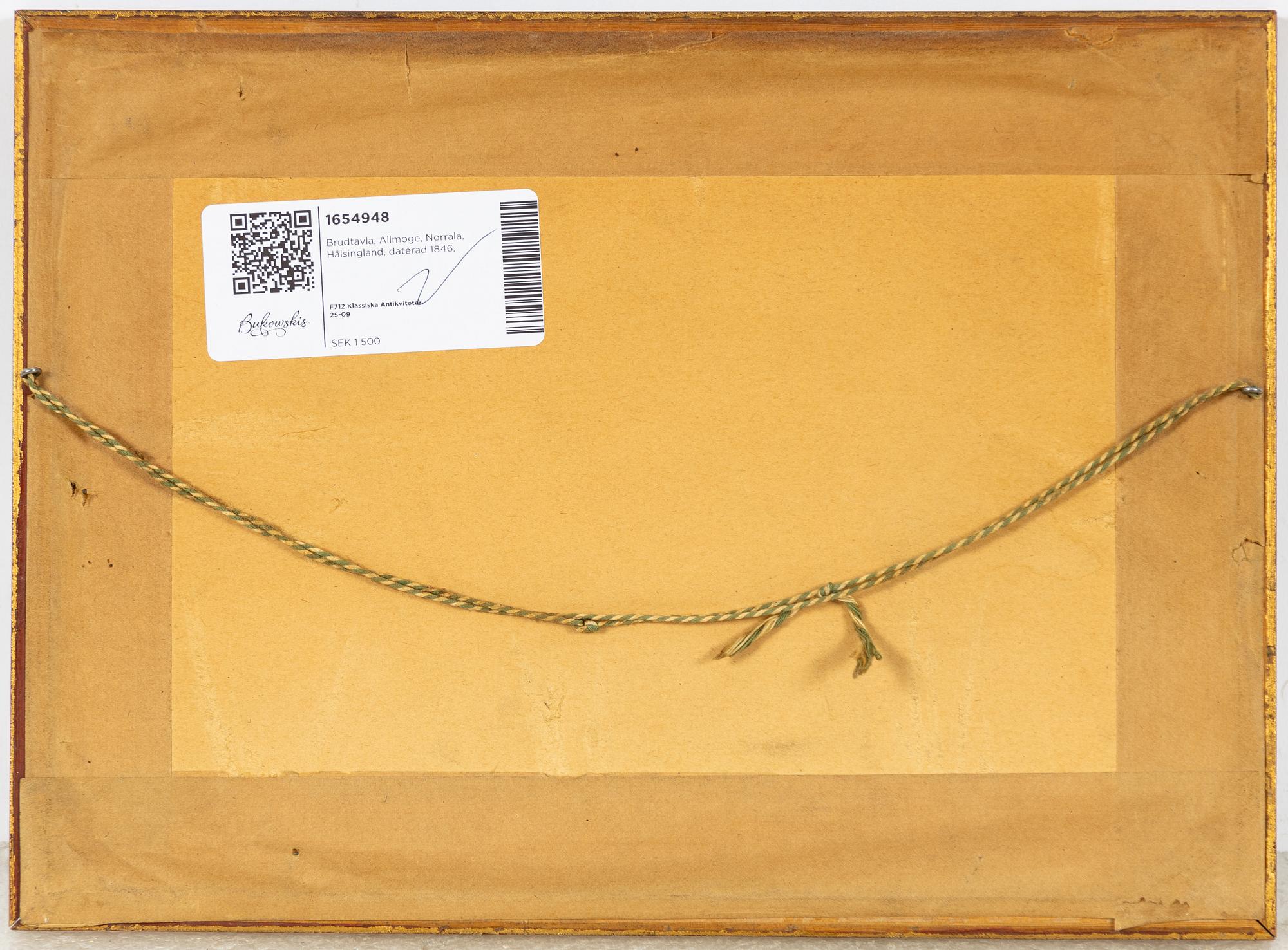 A Swedish wedding wish painting, dated 1846.