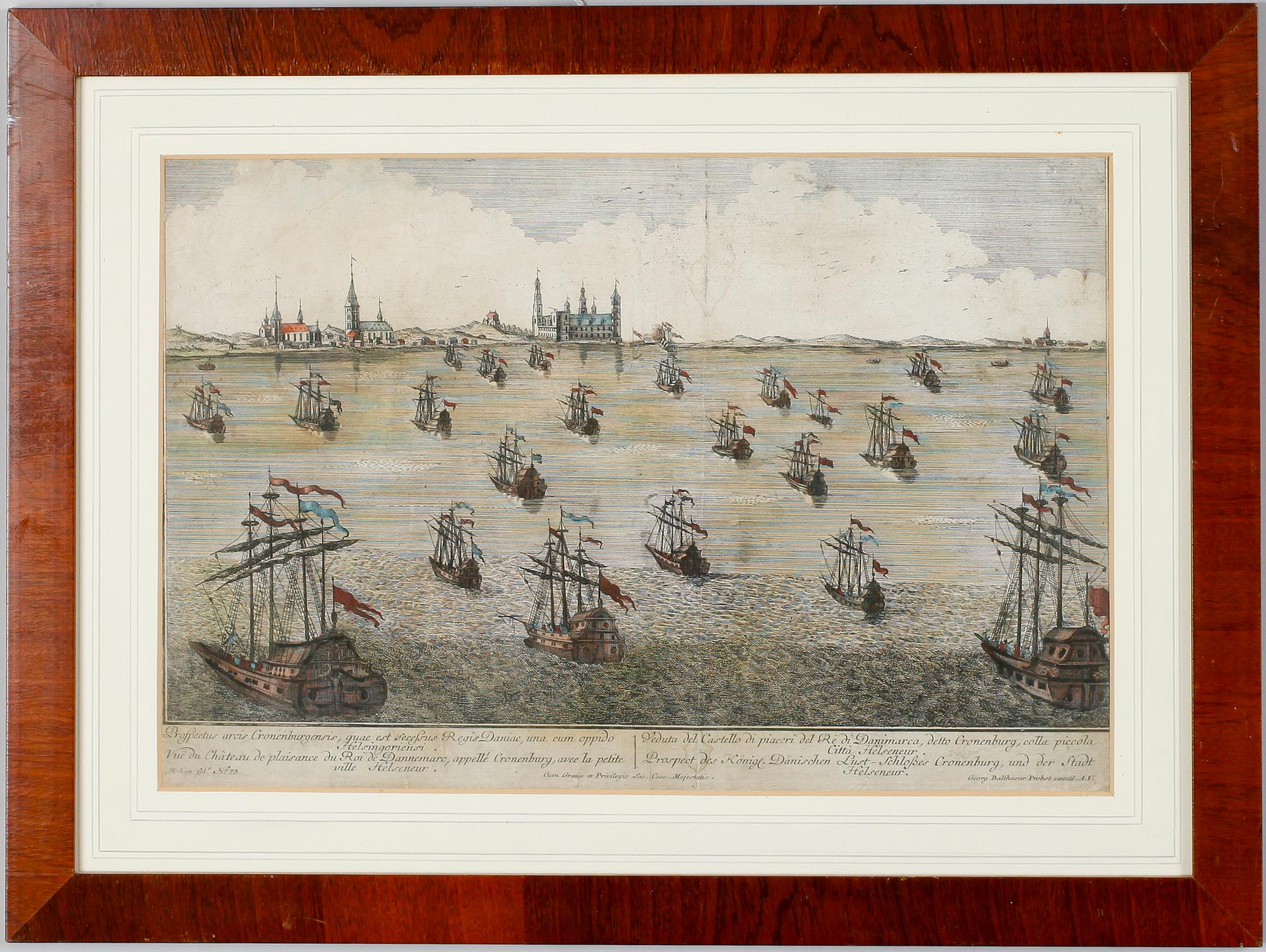 KOPPARSTICK, 2 st, kolorerade, Georg  Balthasar Probst, 1700-tal.