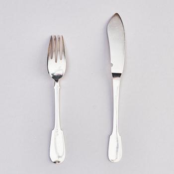 Fish-cutlery, silver, 12 forks, Fabergé, Moscow 1908-1917 and 11 knives, Vladimirov, St. Petersburg 1899-1908.