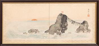 Unidentified artist, two water colors, Japan 20th Century.