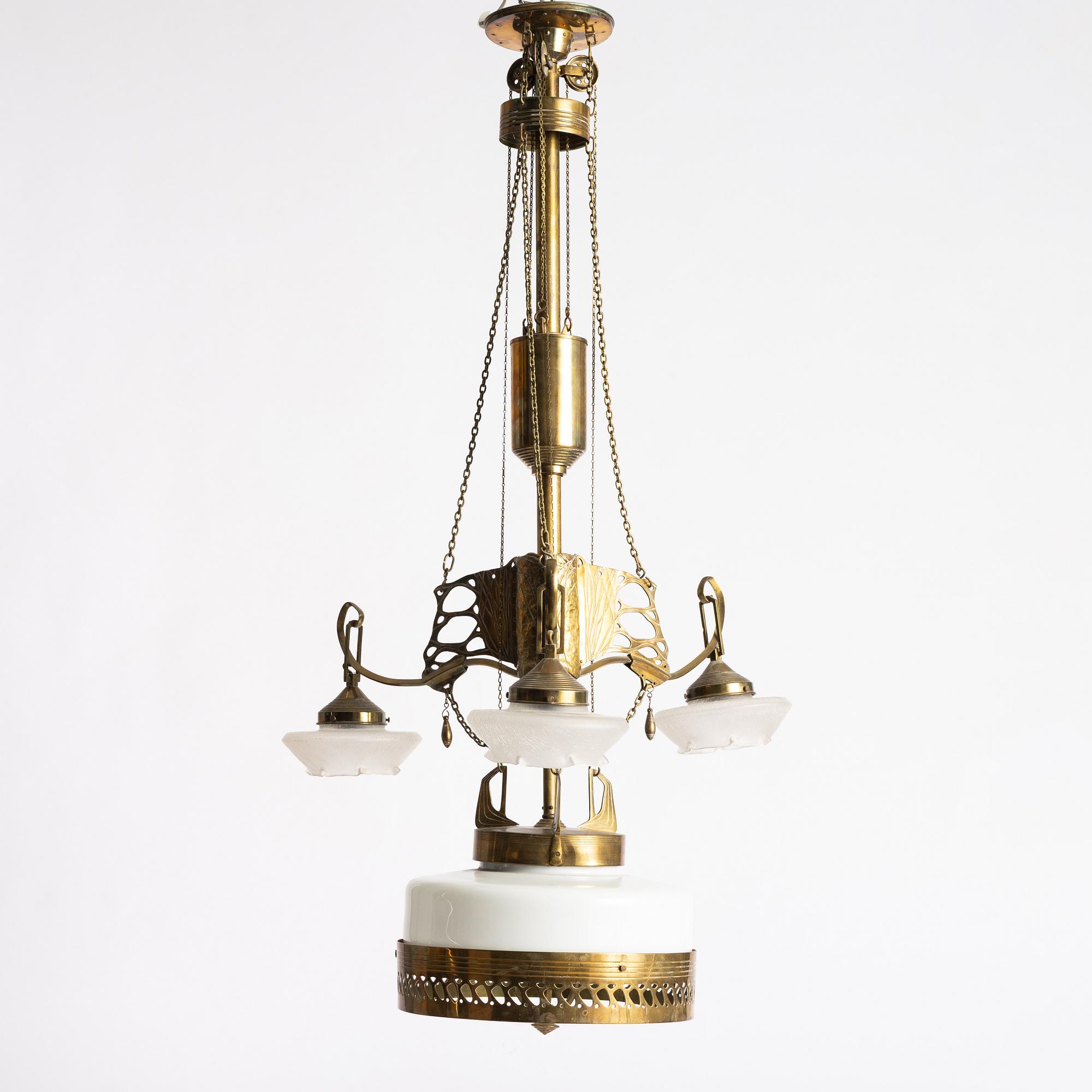 A Jugend brss ceiling lamp, ealry 20th century.