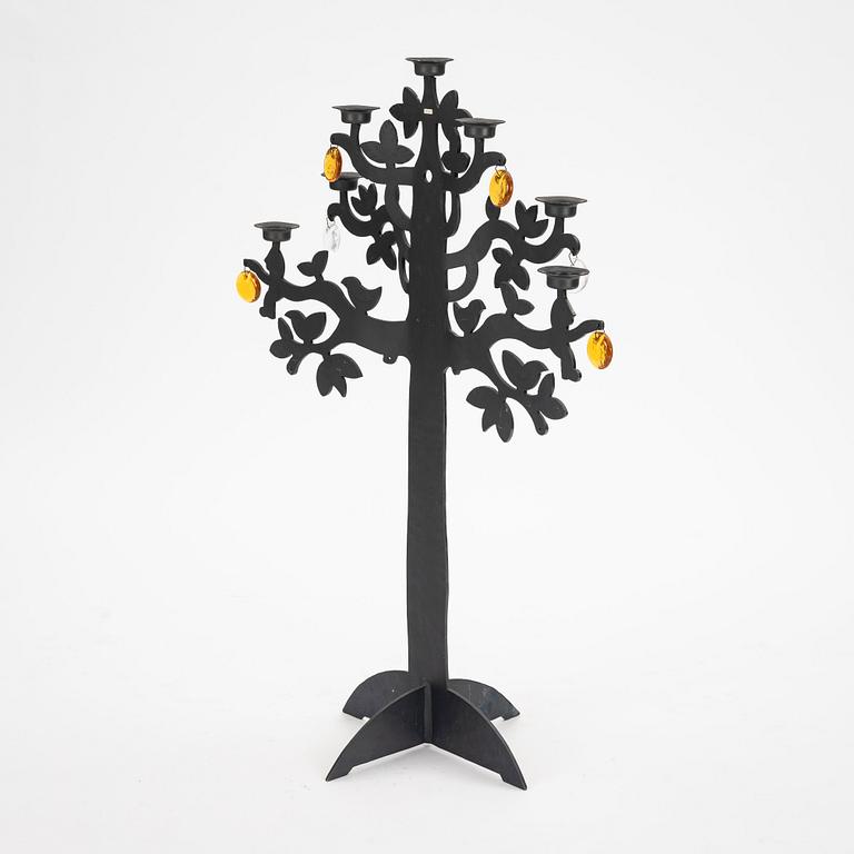 Bertil Vallien, a blackened iron candelabrum, 'Livets träd', Boda Smide.