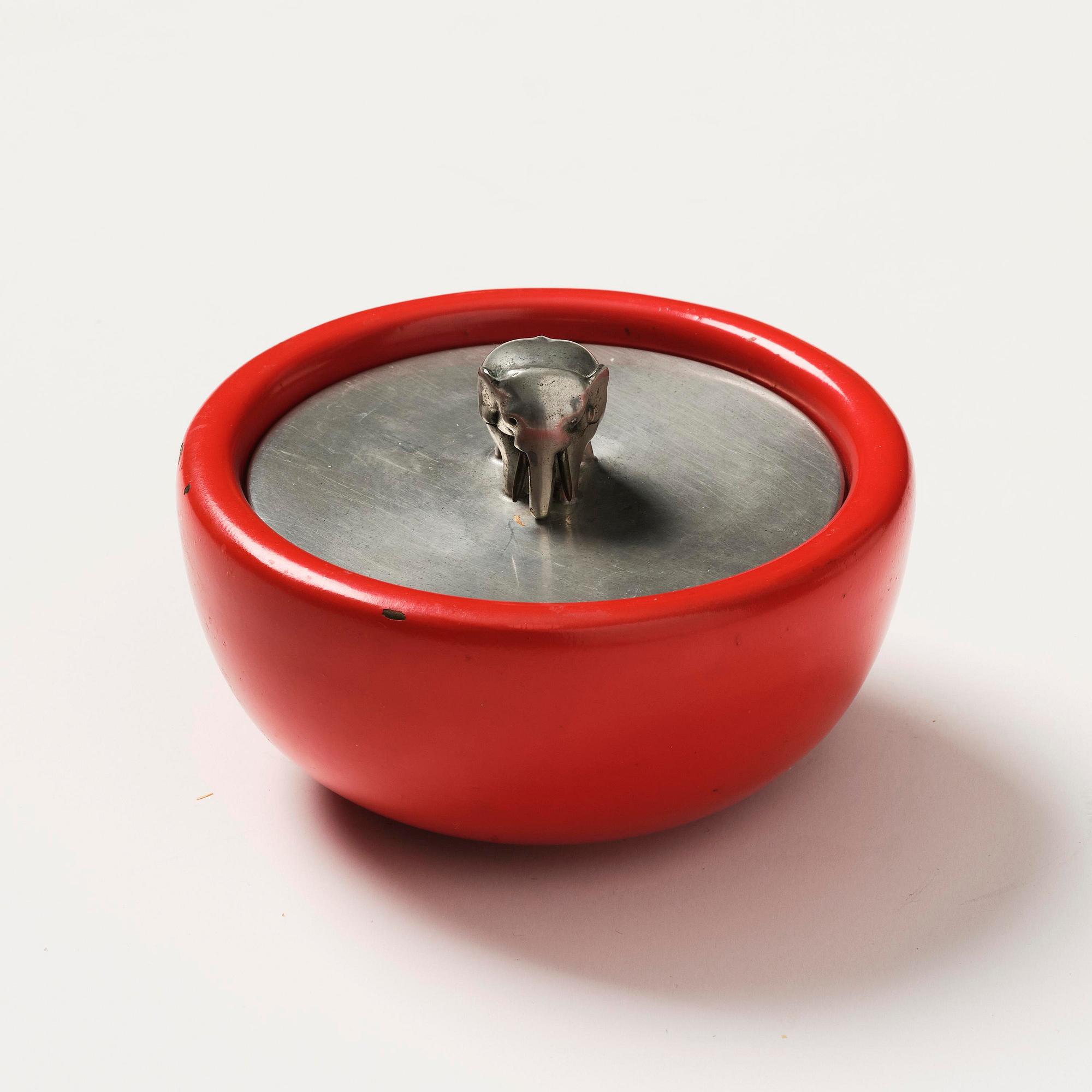 Josef Frank, a red lacquered brass bowl with a pewter cover, Firma Svenskt Tenn, Stockholm, 1949.