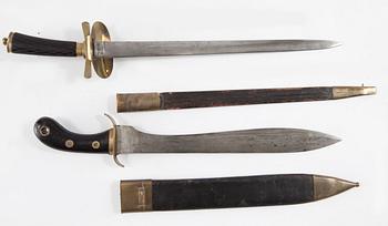 FASKINKNIV, Sverige, m/1848, samt SABEL, 1800-tal.