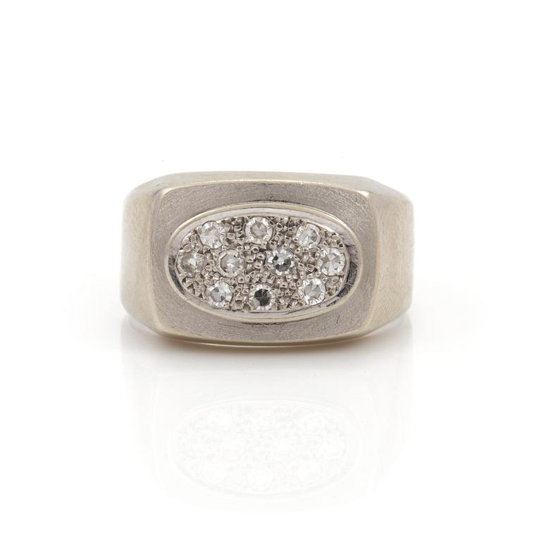 A ring set with eight-cut diamonds.