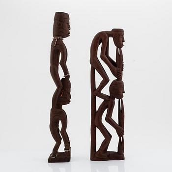 Skulpturer, tre stycken, hardwood. Asmat, Indonesien, 1900-tal.