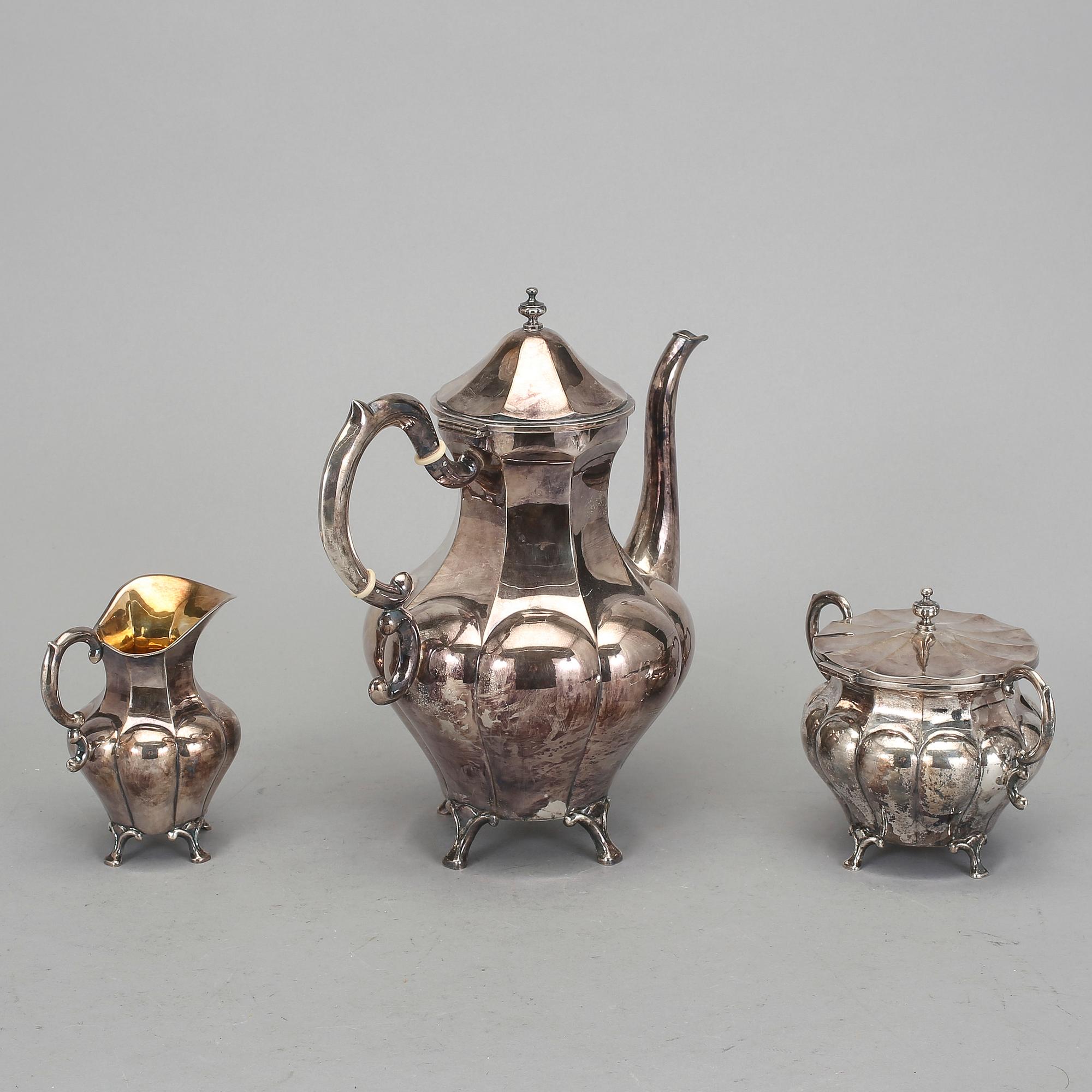 KAFFESERVIS, 3 delar, silver, Sixten Allvin &Co, Vetlanda, 1966. Vikt ca 1224g.