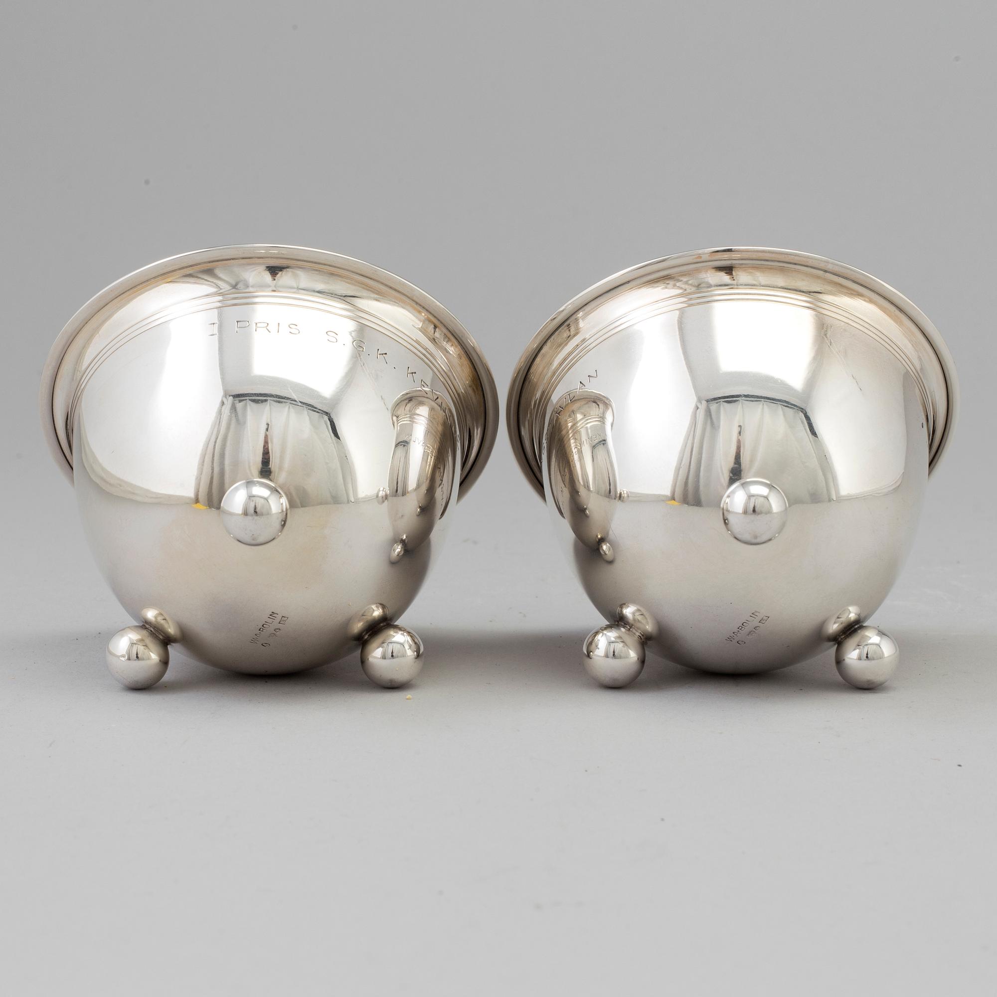 a pair of silver bowls by W.A Bolin, Stockholm 1931.