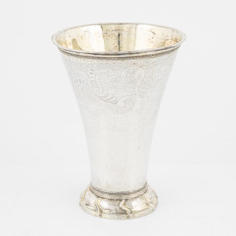 A silver beaker by Bernt Johan Eschenburg, Enköping, 1764.