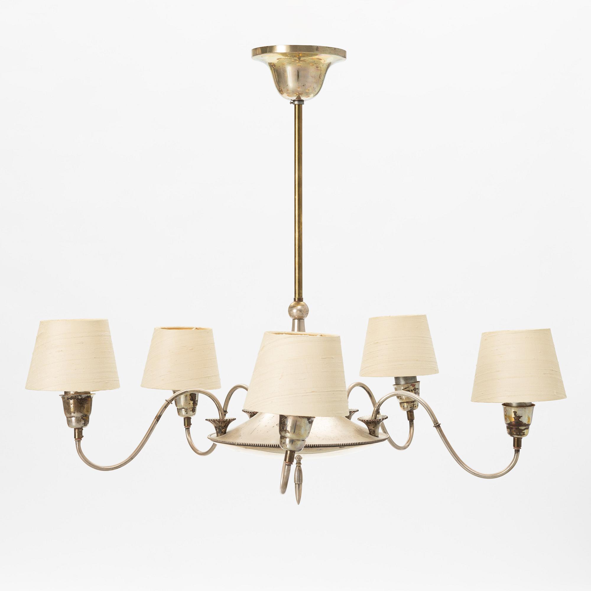 Elis Bergh, attributed, ceiling lamp, nickel silver, Swedish Grace, CG Hallberg, 1920s-30s.