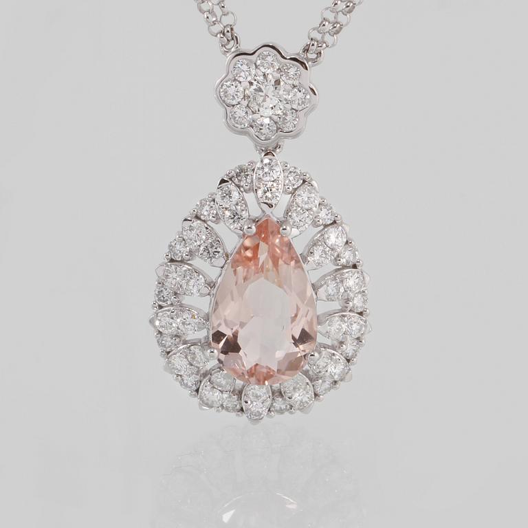HÄNGE, 18K vitguld med droppslipad morganit 2.54 ct samt briljantsliapde diamanter 1.16 ct. Vikt 7,1 gram.