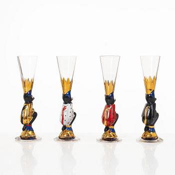 Gunnar Cyrén, snapsglas, 8 st, sk djävulsglas, ur Nobel-servisen, Orrefors.