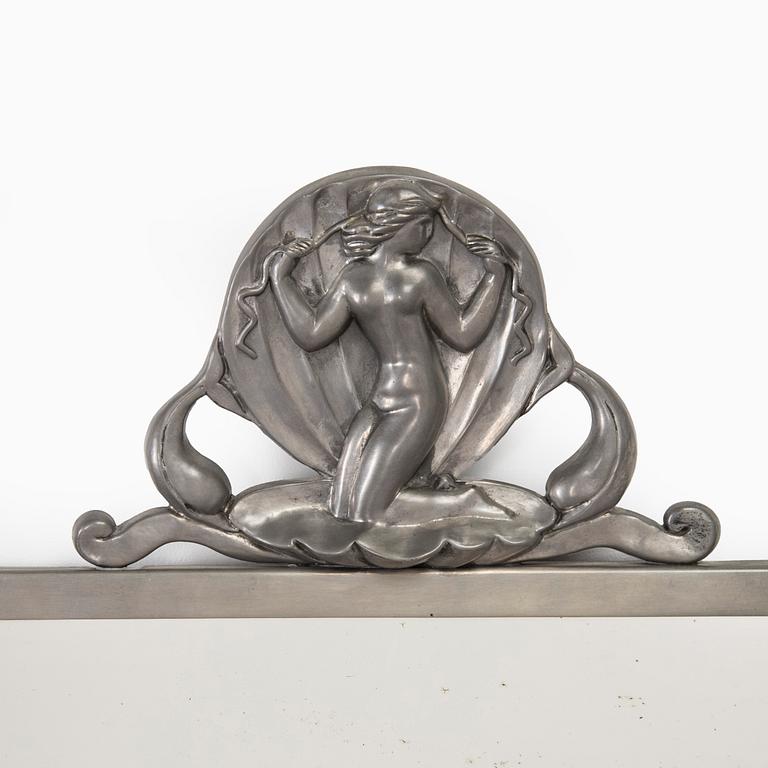 A Swedish Grace pewter wall mirror, Ystad Tenn (Ystad Metallindustri), Sweden 1929.