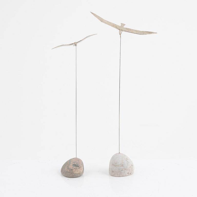 Rey Urban, a pair of sculptures, sterling silver and stone, Stockholm, 1995-2001.