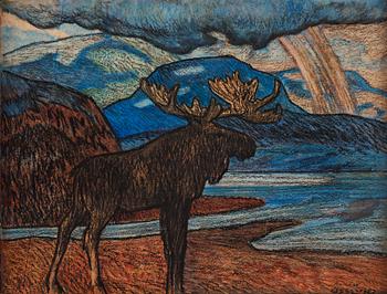 Helmer Osslund, Moose in a Northern landscape.