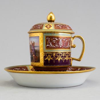 An early 19th century empire cup with saucer and cover with Wien mark.