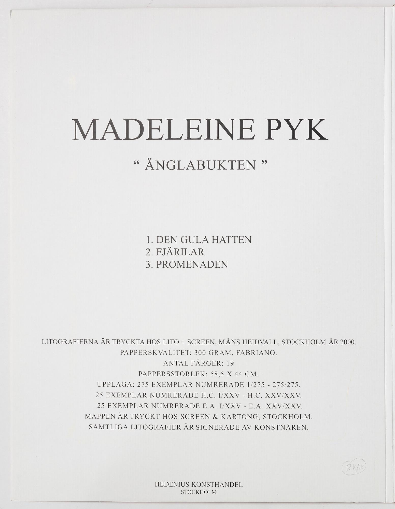 Madeleine Pyk, "Änglabukten", mapp med tre färglitografier.
