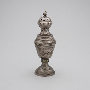 SOCKERRUSKA, silver, ostämplad, troligen 1800-tal. Vikt 209 gr.