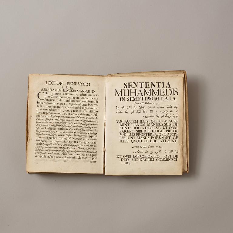 KORAN, ABRAHAM HINCKELMANN (1652-1695, RED). Al Coranus Sive Lex Islamatica Muhammedis, Hamburg 1694.
