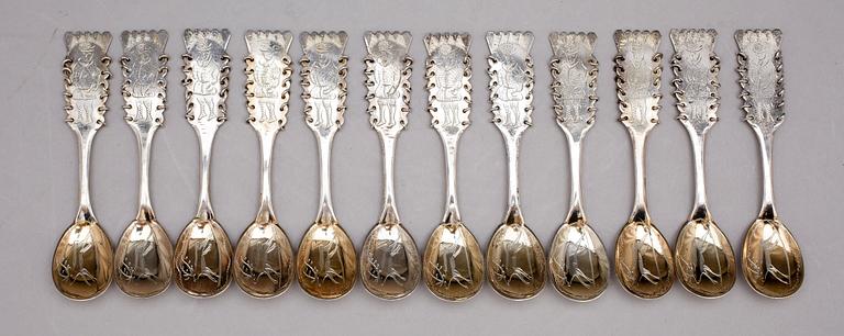 KAFFESKEDAR, 12 st, silver, C O Persson AB, Haparanda.Tot vikt ca 146 g.