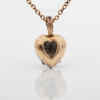 KEDJA och HÄNGE med blå emalj, rubin samt gammalslipade diamanter. 1860-tal.