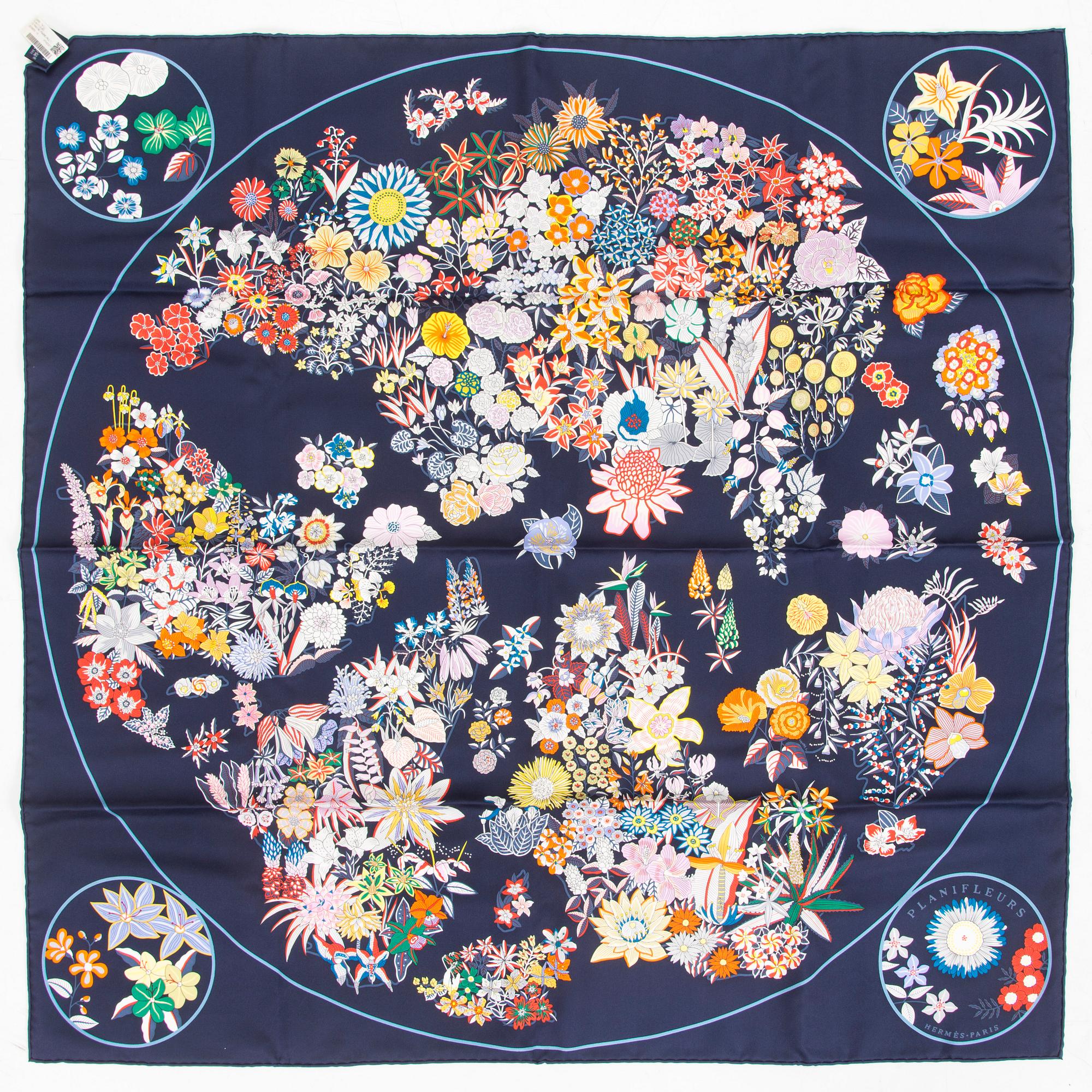 Hermès, A 'Planifleurs' silk scarf.