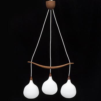 Uno & Östen Kristiansson, a teak and glass ceiling light from Luxus, Vittsjö, 1950's/60's.