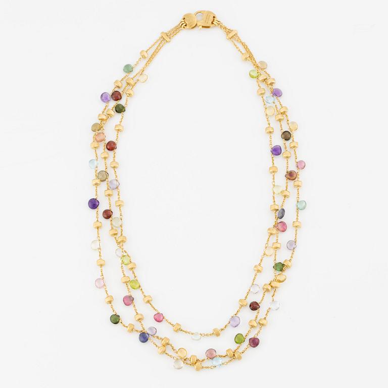 Marco Bicego a three strand necklace in 18K gold with coloured stones.