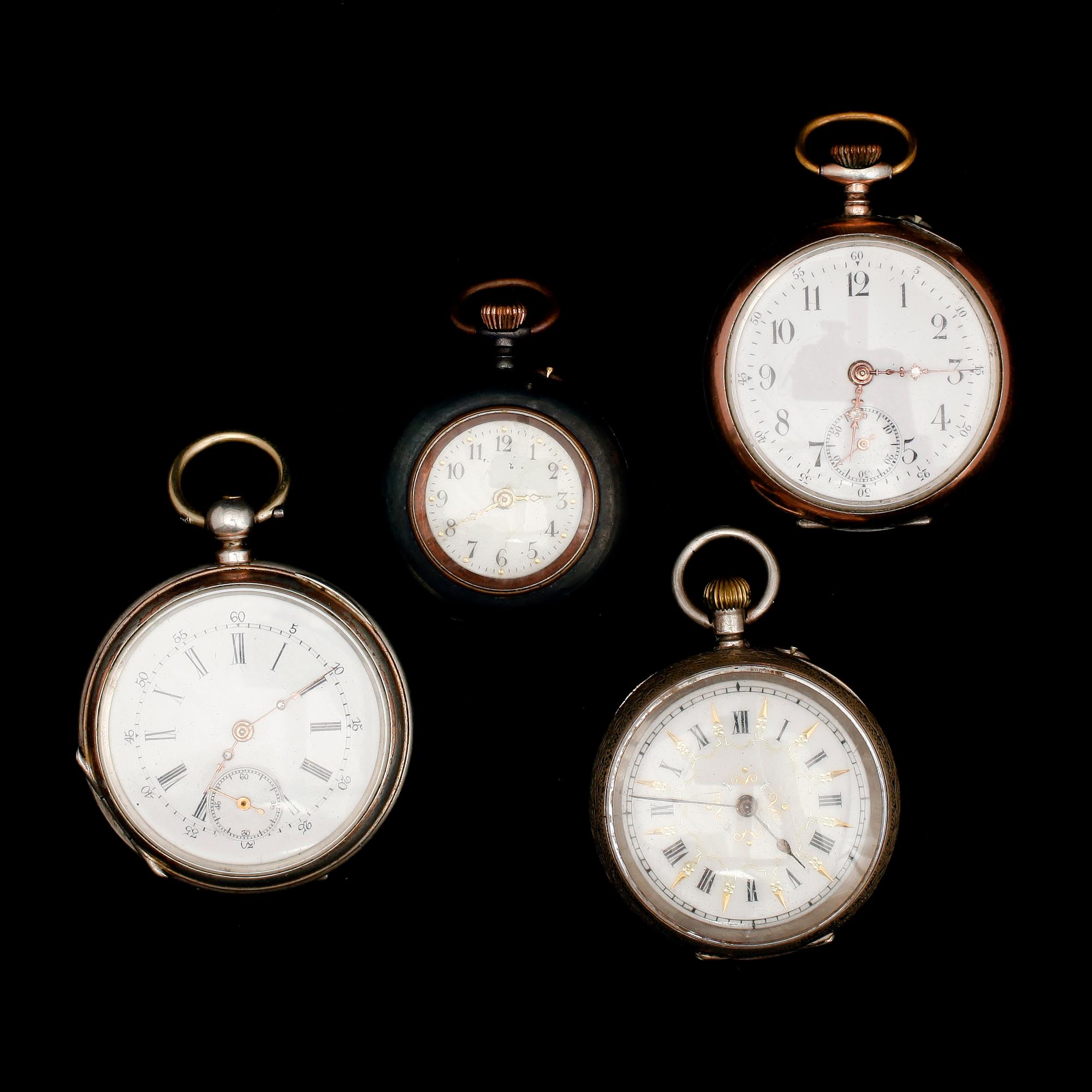 FICKUR, 4 st, 2 av silver, 2 av nickel, tidigt 1900-tal.