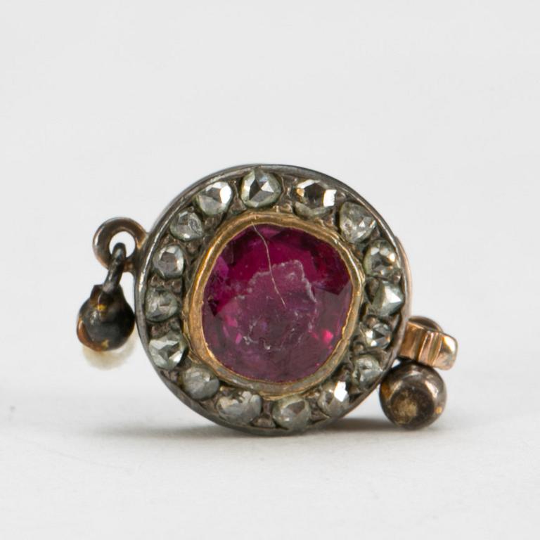 COLLIERLÅS, 18 k guld med rosa safir samt rosenslipade diamanter.