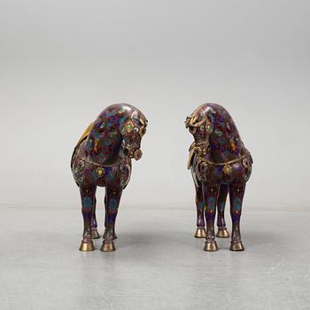 A pair of chinese Cloisonné sculptures, of moden manufacture.