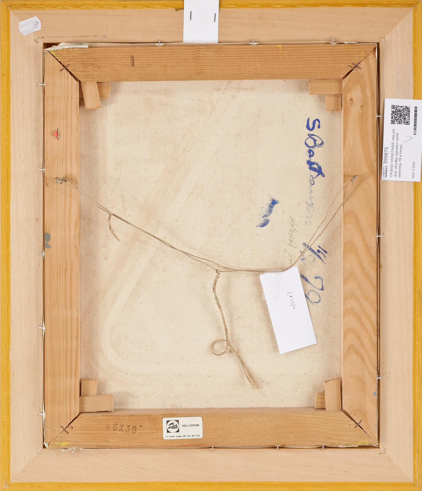 OKÄND KONSTNÄR, olja på duk, otydlig signatur samt datering 79 á tergo.