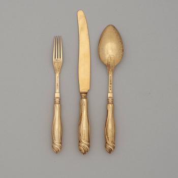 A Swedish 20th century 36 piece silver-gilt dessert-cuttlery, marks of C.G. Hallberg, Stockholm 1916.