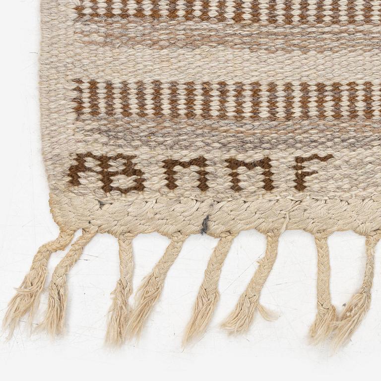 Barbro Nilsson, 'Randig med tvist, grå', flat weave, c. 266,5 x 91 cm, signed AB MMF BN.