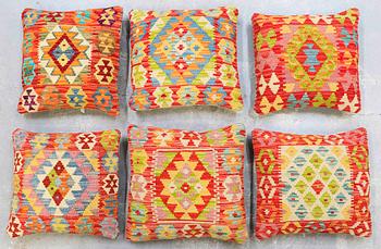 Six Kilim cushions, ca 47 x 47 cm.