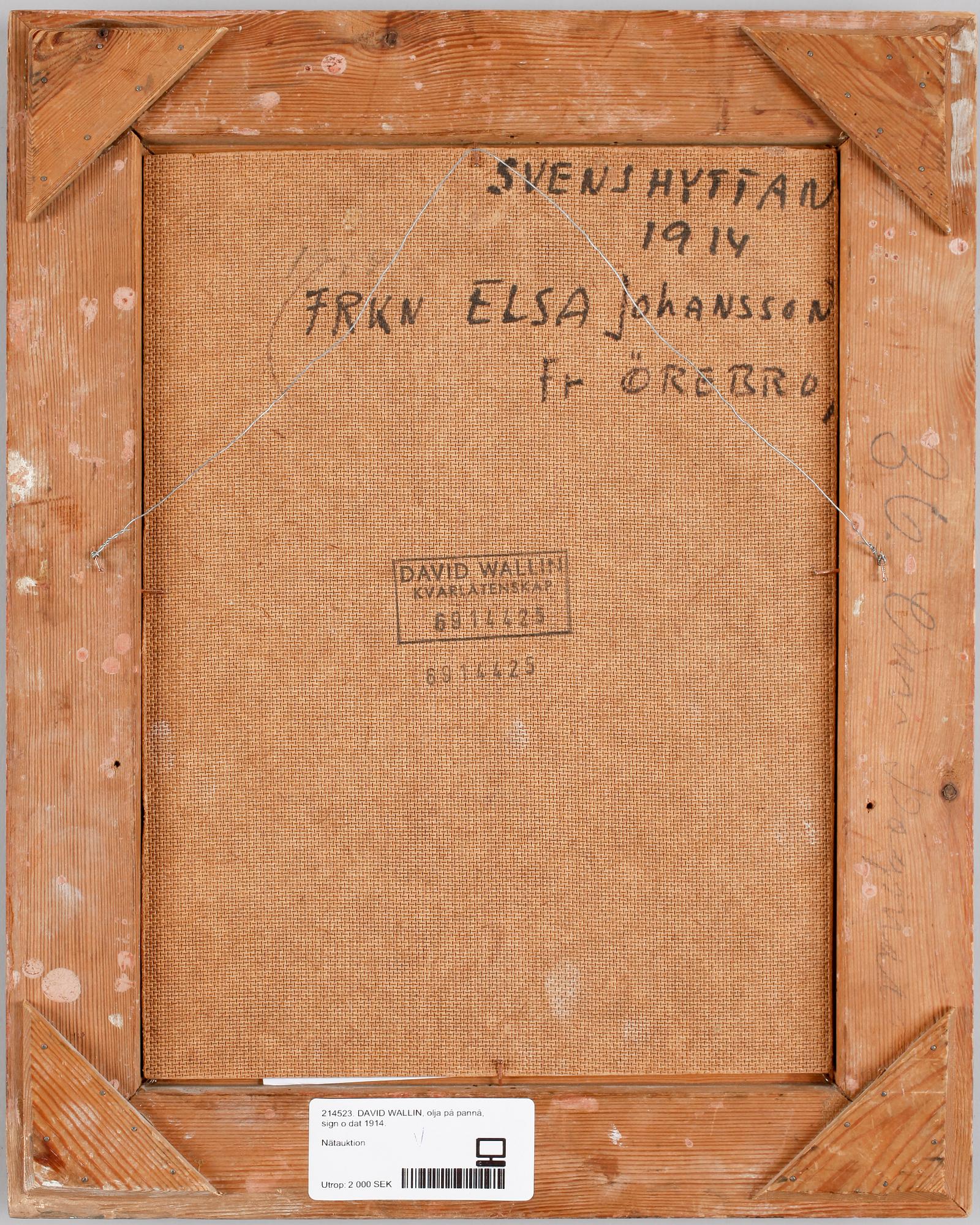 DAVID WALLIN, olja på pannå, sign o dat Svenshyttan 1914.