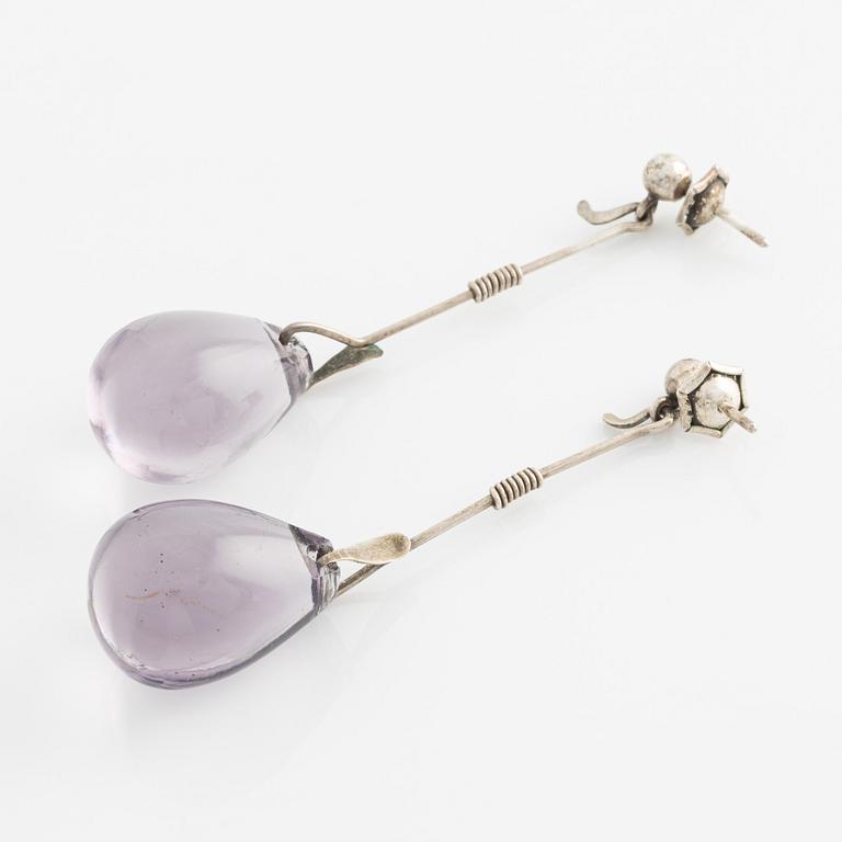 Vivianna Torun Bülow-Hübe, earrings, silver with purple glass drops.