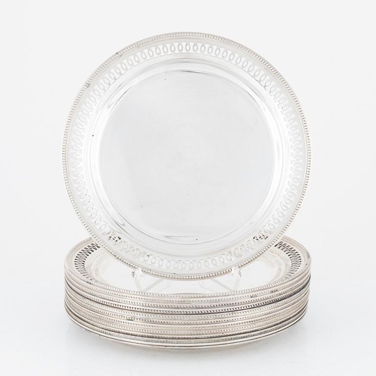 Tallrikar, 12 st, silver.