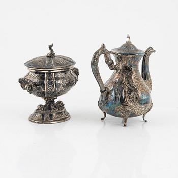 Four silver items, including pot from Gewe Silvervarufabriken Ab, Malmö, Sweden, 1967.