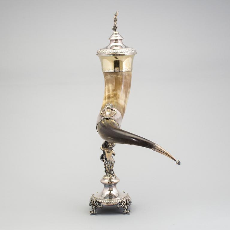 Cornucopia, horn and nickel silver, early 1900s.